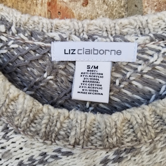 Liz Claiborne Asymmetrical Poncho Gray /White Wool Cotton (Womens Small/Medium) - Picture 6 of 7